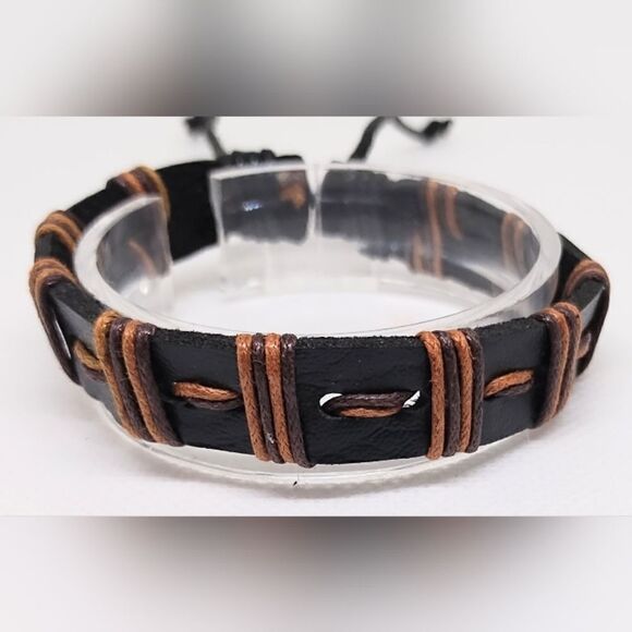 Men's leather bracelet braided brown new e49 - Picture 1 of 1